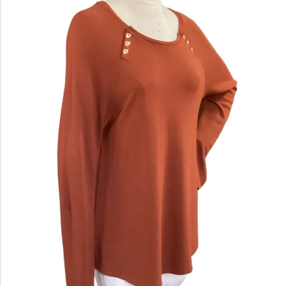 Chico's‎ Long Sleeve Knit Top Gold Accents Sz 3 (XL/16) Rust #99S